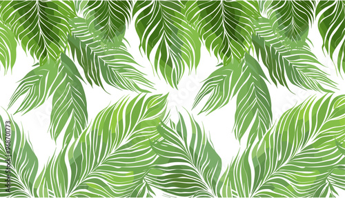 Vector Surface tropic plants wallpaper. Beautiful botanical pattern, green tropical background with palm leaves for decor, covers, backgrounds, wallpapers tropical green plants foliage design