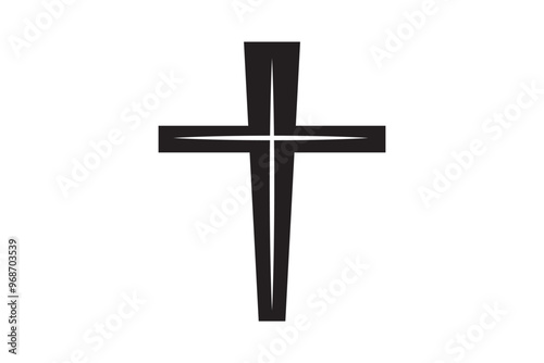 Catholic Symbols - Cross Christian icons. Vector line black christian cross set on white background