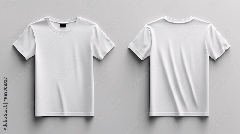 two white t-shirt mockups, shown with both sides isolated on a gray background two white t-shirt mockups, shown with both sides isolated on a gray background