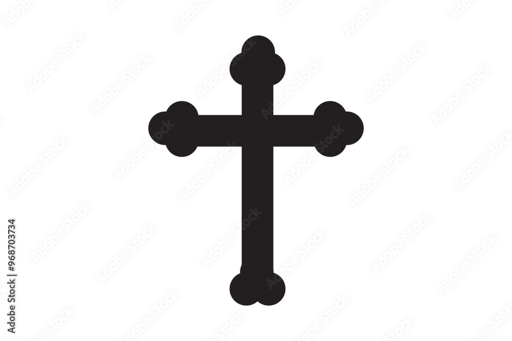 Catholic Symbols - Cross Christian icons. Vector line black christian cross set on white background