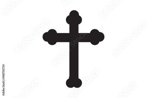 Catholic Symbols - Cross Christian icons. Vector line black christian cross set on white background