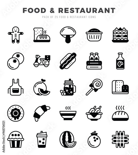 Simple Set of Food and Restaurant Related Vector Lineal Filled Icons.