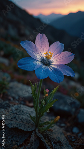 Luminous flower in mountains during the day on vertical background 24.