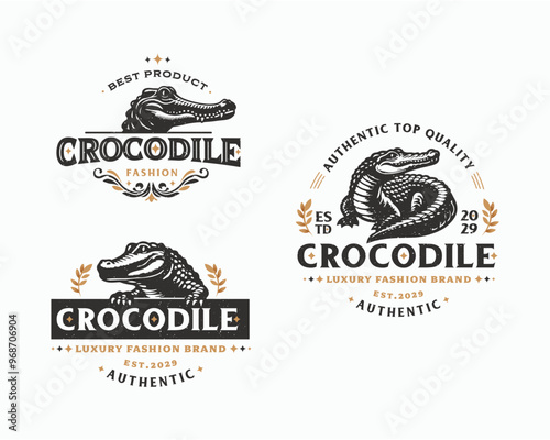 Set vintage bundle crocodile alligator logo design for business company