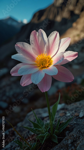 Luminous flower in mountains during the day on vertical background 25.