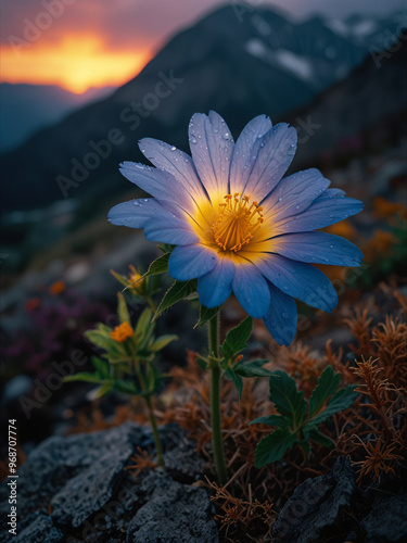 Luminous flower in mountains during the day on vertical background 26.