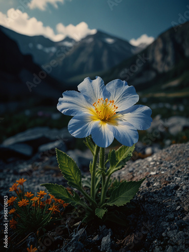 Luminous flower in mountains during the day on vertical background 32.