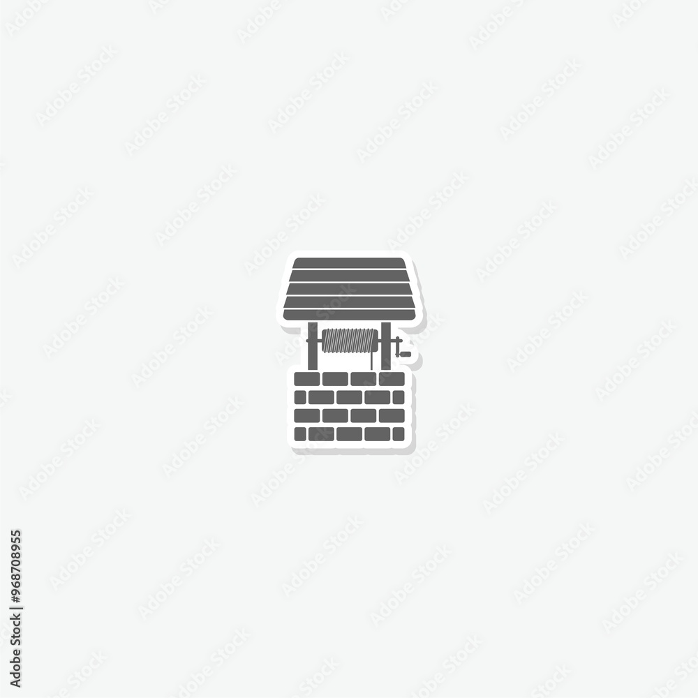Water well icon sticker isolated on gray background
