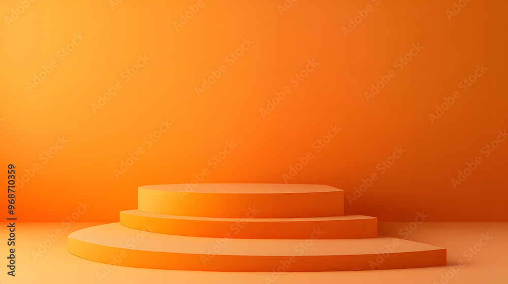 3D illustration of a podium with stairs, symbolizing a path to success and achievement under a bright sky