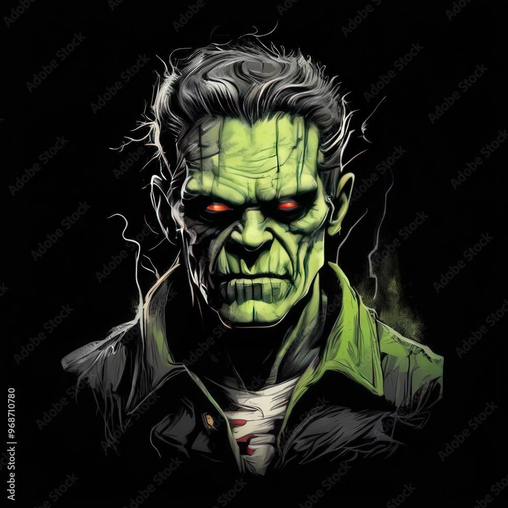 an AI Image Generator, Halloween Accessory with Green Skin and Bolts, Classic Horror Style an AI Image Generator, Halloween Accessory with Green Skin and Bolts, Classic Horror Style