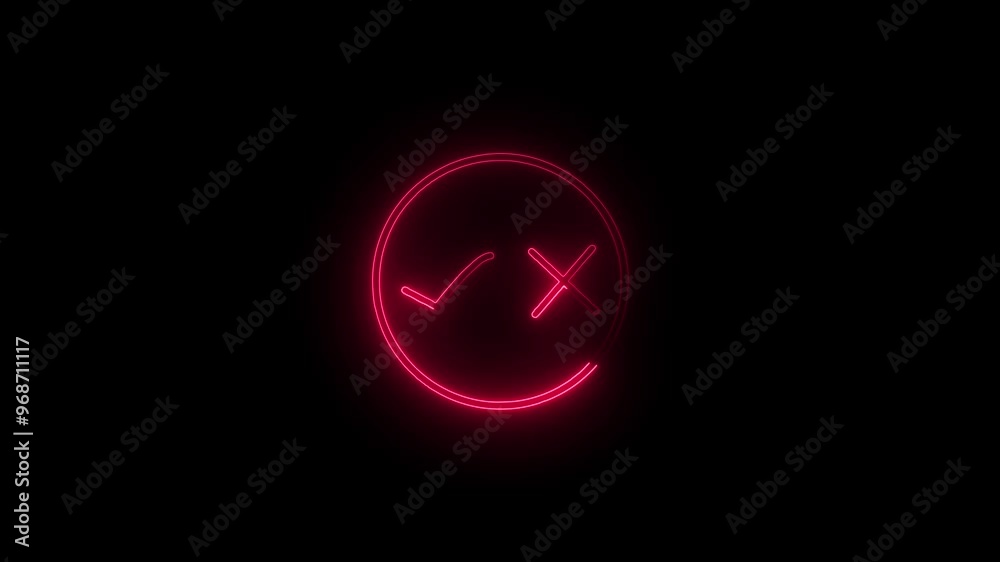 Glowing neon check mark and cross mark icon animation. Glowing neon check mark and cross mark icon animation.