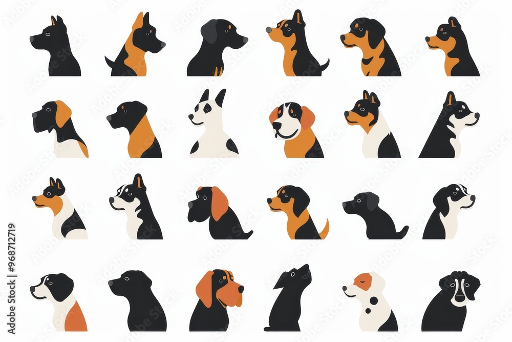 Cute Dogs Set, Pet Animal Symbols, Hand Drawn Puppy Icons Silhouettes, Funny Dog Character Cute Dogs Set, Pet Animal Symbols, Hand Drawn Puppy Icons Silhouettes, Funny Dog Character