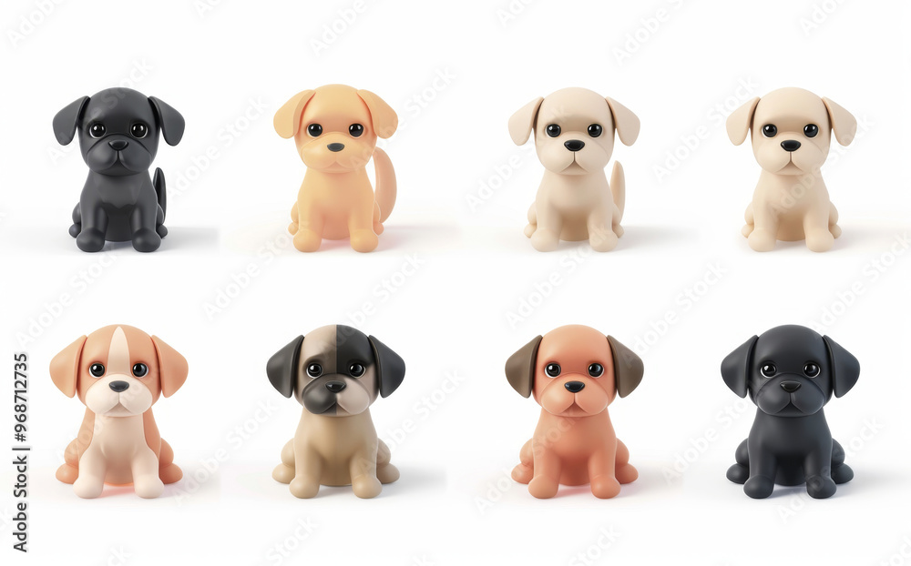 Cute funny cartoon dogs, 3d realistic puppy pet pictogram, dogs set on white background Cute funny cartoon dogs, 3d realistic puppy pet pictogram, dogs set on white background