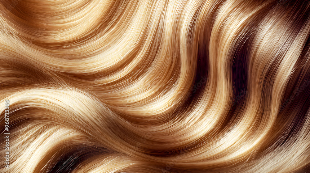 close-up of her hair with smooth, shiny waves in a warm, sun-kissed blonde, each wave reflecting the light with a soft, radiant glow close-up of her hair with smooth, shiny waves in a warm, sun-kissed blonde, each wave reflecting the light with a soft, radiant glow