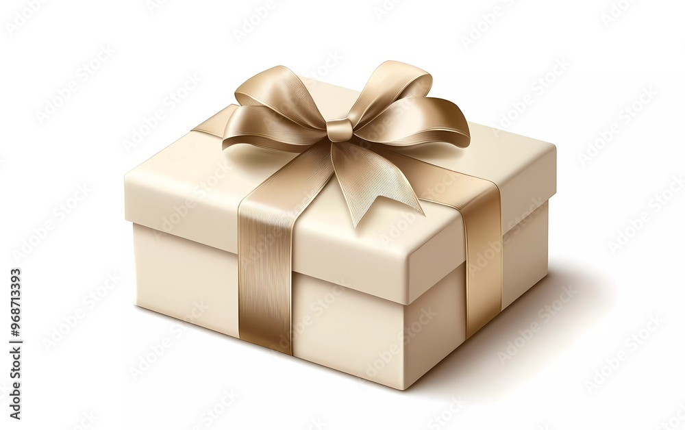 Elegant gift box with shiny ribbon, isolated on white background. 