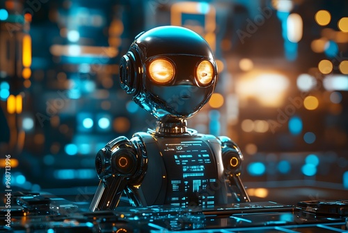 Futuristic Robot in a Digital World