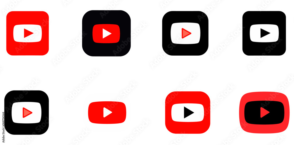 YouTube app button, YouTube video and music icon, Red YouTube play ...