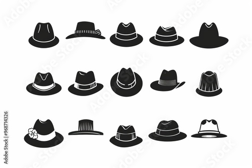 Hat flat icon, headdress symbol, minimal cap sign, bonnet black silhouette, fedora shape, bowler, trilby photo