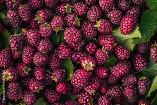 Loganberry texture background, Rubus loganobaccus fruits pattern, many logan berry mockup photo