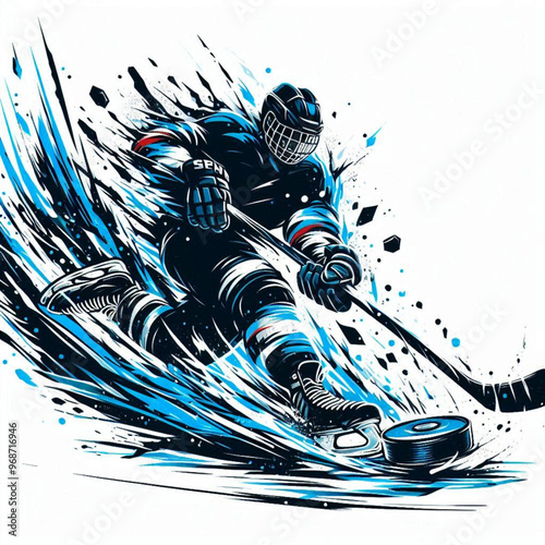 Ice hockey player in action with explosive energy and dynamic movement

