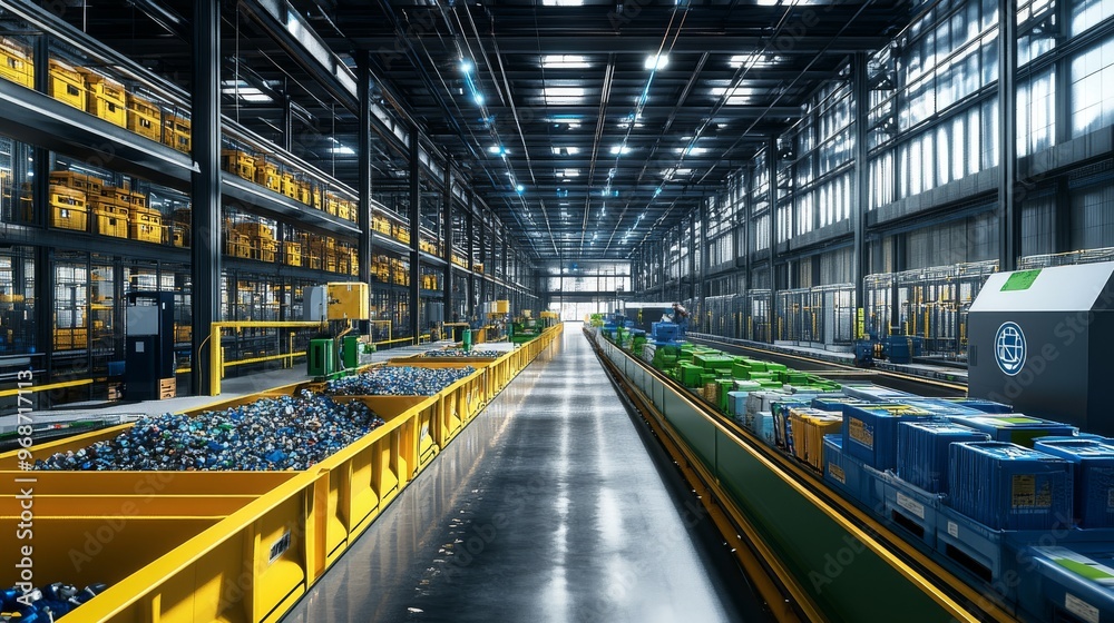 AI-Controlled Smart Recycling Centers with Autonomous Sorting: Recycling plants where robots sort materials autonomously under AI control. AI-Controlled Smart Recycling Centers with Autonomous Sorting: Recycling plants where robots sort materials autonomously under AI control.