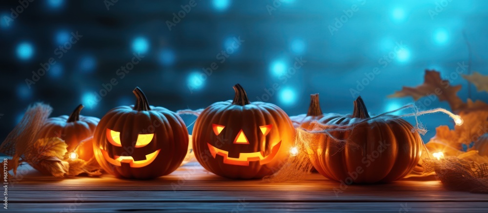 Fototapeta premium Glowing Jack-O'-Lanterns for Halloween