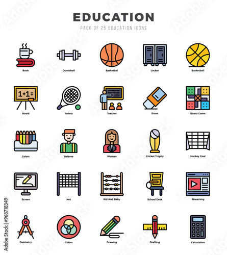Education Lineal Color icons collection. Lineal Color icons pack. Vector illustration