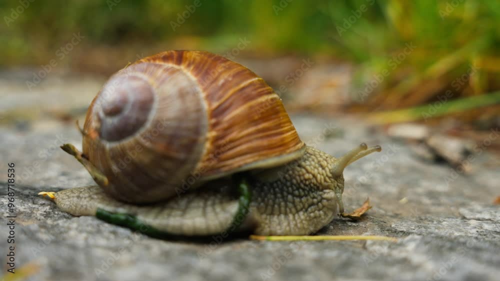 Close-up Macro Of Snail-Shelled Gastropod Over Rock. Close-up Macro Of Snail-Shelled Gastropod Over Rock.