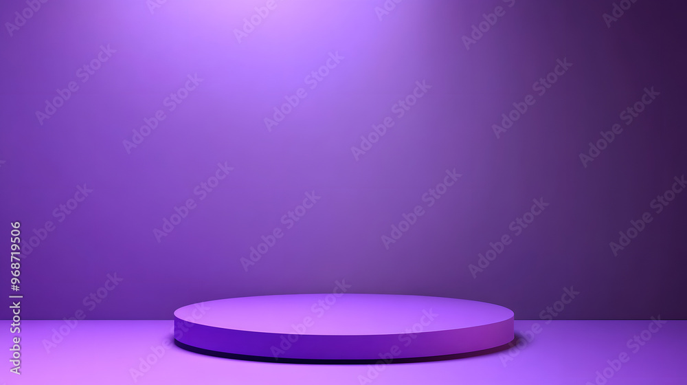 Elegant purple and white podium in a stylish interior with a mirror