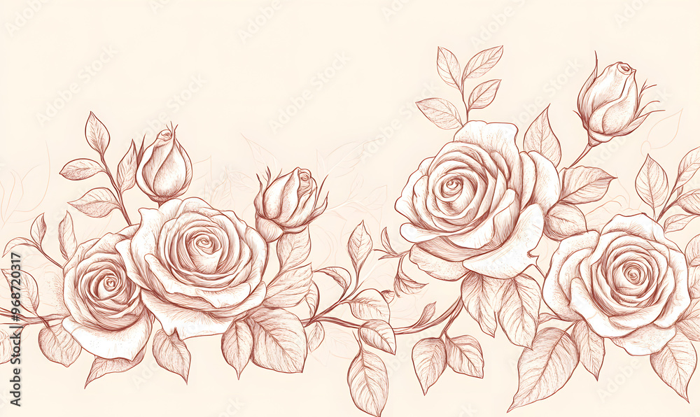 Fototapeta 2D illustrator doodle-style floral and leaf graphics on a white background or wallpaper