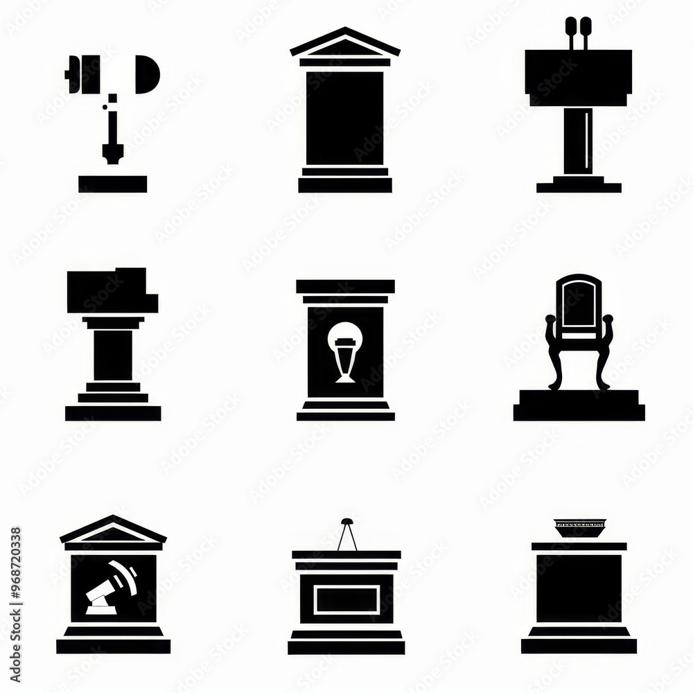 Speech stand icon, podium and microphone in conference room, speaker tribune, lecture stand Speech stand icon, podium and microphone in conference room, speaker tribune, lecture stand