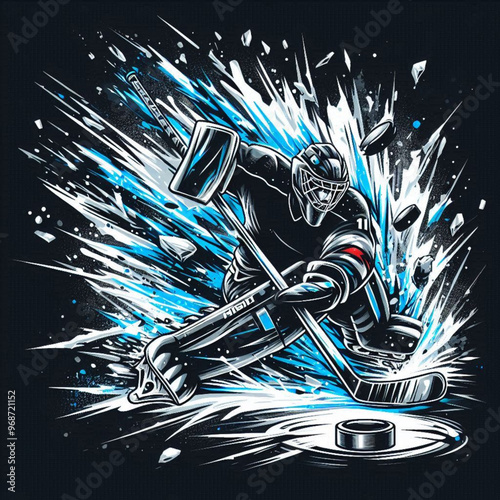 Ice hockey player in action with explosive energy and dynamic movement

