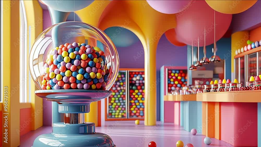 Fantastic magical candy factory with multicolored treats