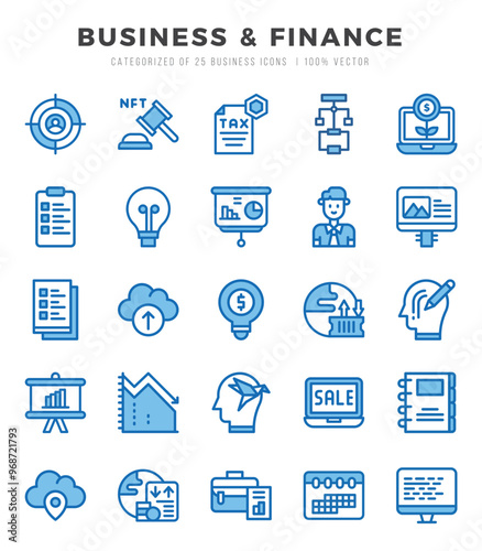 Set of Two Color Business & Finance Icons. Two Color art icon. Vector illustration