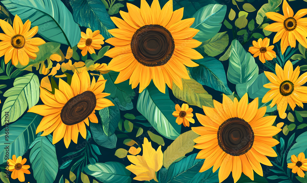 2D illustrator doodle-style floral and leaf graphics on a white background or wallpaper 2D illustrator doodle-style floral and leaf graphics on a white background or wallpaper