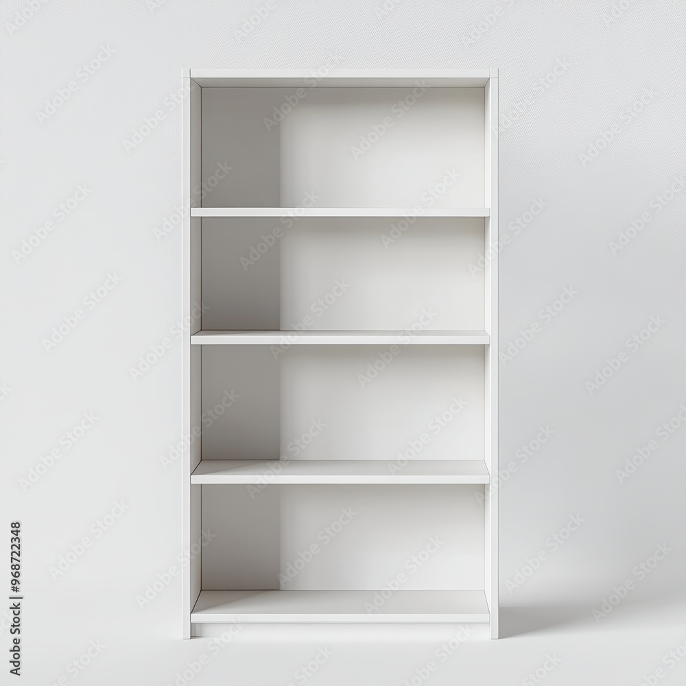 Fototapeta premium A simple white bookshelf with four open shelves for storage or display.