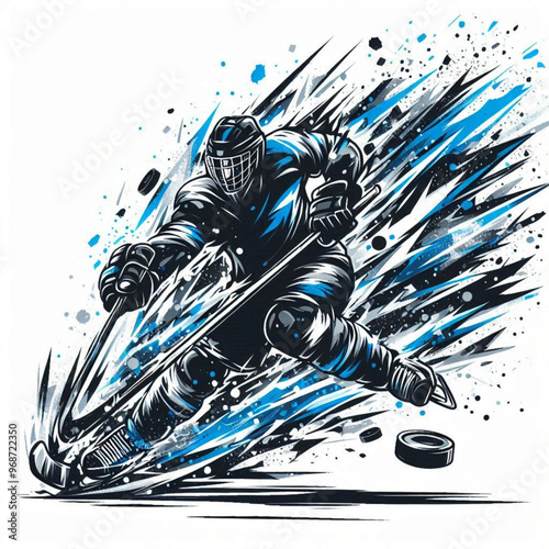 Ice hockey player in action with explosive energy and dynamic movement

