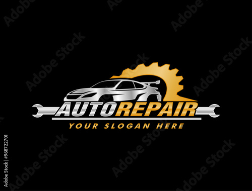 auto repair vector logo badge emblem design template isolated on black background