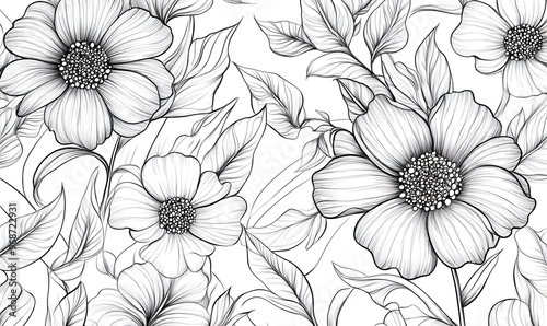 Wallpaper Mural 2D illustrator doodle-style floral and leaf graphics on a white background or wallpaper Torontodigital.ca