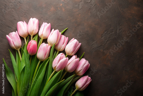 pink tulips on wooden background
