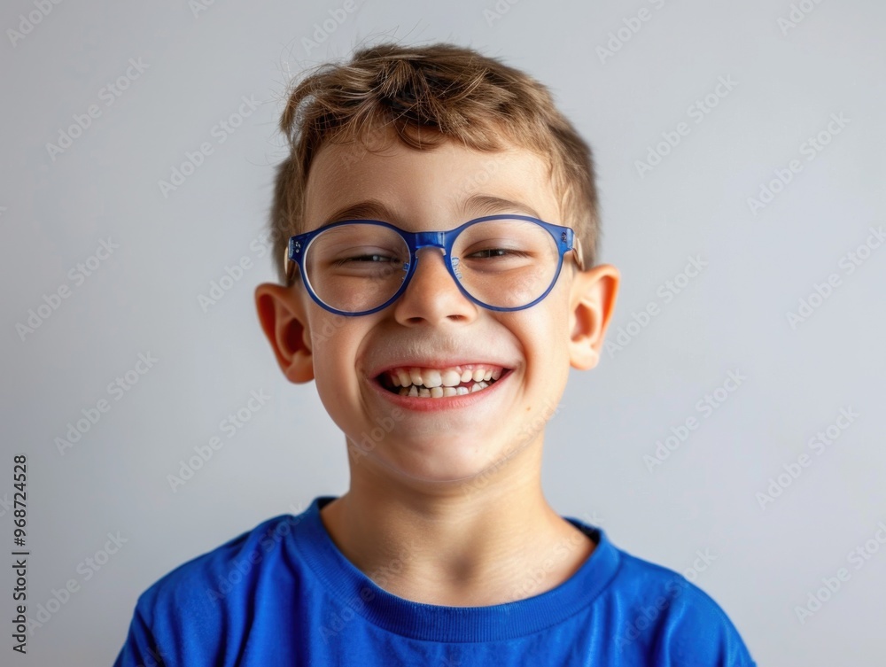 Fototapeta premium Happy young kid with blue glasses