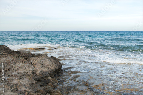 sea water accumulated between rocks. Sea wave between rocks. Carved rocks by the sea. sea water trapped between rocks.
Cyprus.
