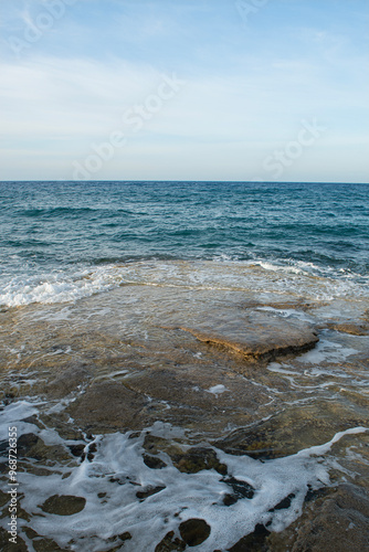 sea water accumulated between rocks. Sea wave between rocks. Carved rocks by the sea. sea water trapped between rocks.
Cyprus.