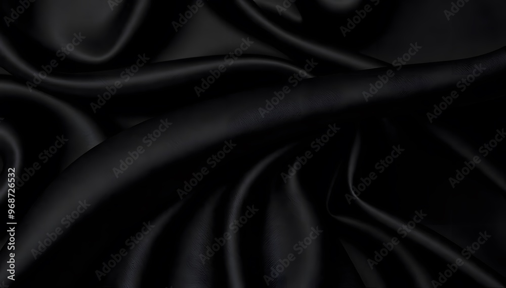 Abstract background luxury cloth or liquid wave. Smooth, flowing black satin fabric with soft folds and highlights Abstract background luxury cloth or liquid wave. Smooth, flowing black satin fabric with soft folds and highlights