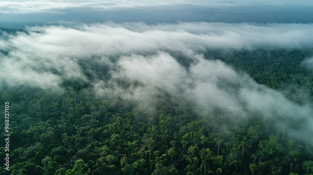 aerial view of rolling cloud at rainforest - ai