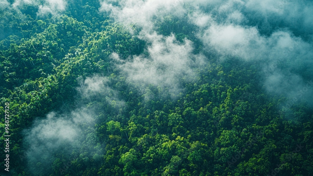 Fototapeta premium aerial view of rolling cloud at rainforest - ai