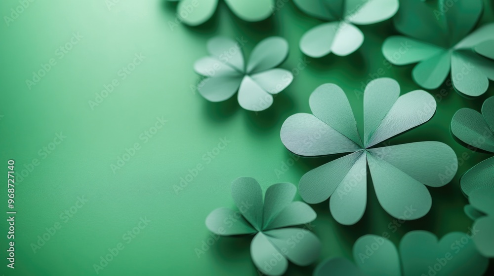 A green background with a bunch of paper flowers A green background with a bunch of paper flowers