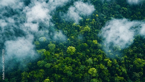 aerial view of rolling cloud at rainforest - ai