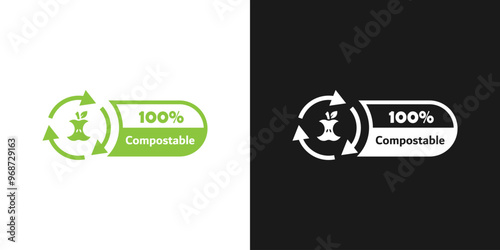 Biodegradable and compostable product icon. Compostable label, sticker or stamp. 100% compostable sign, icon or emblem. Vector. Ecology concept