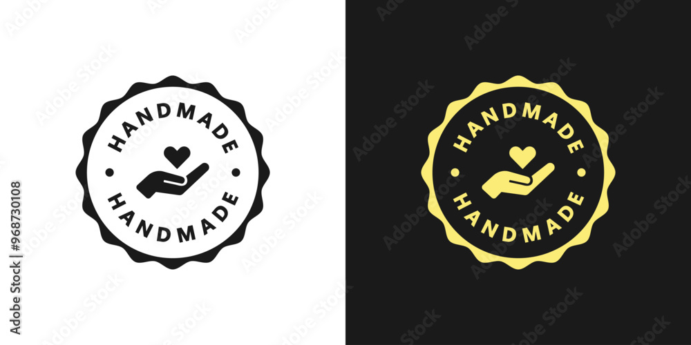 Set of handmade emblem linear icons. Hand in circle with text. Flat vector illustration.